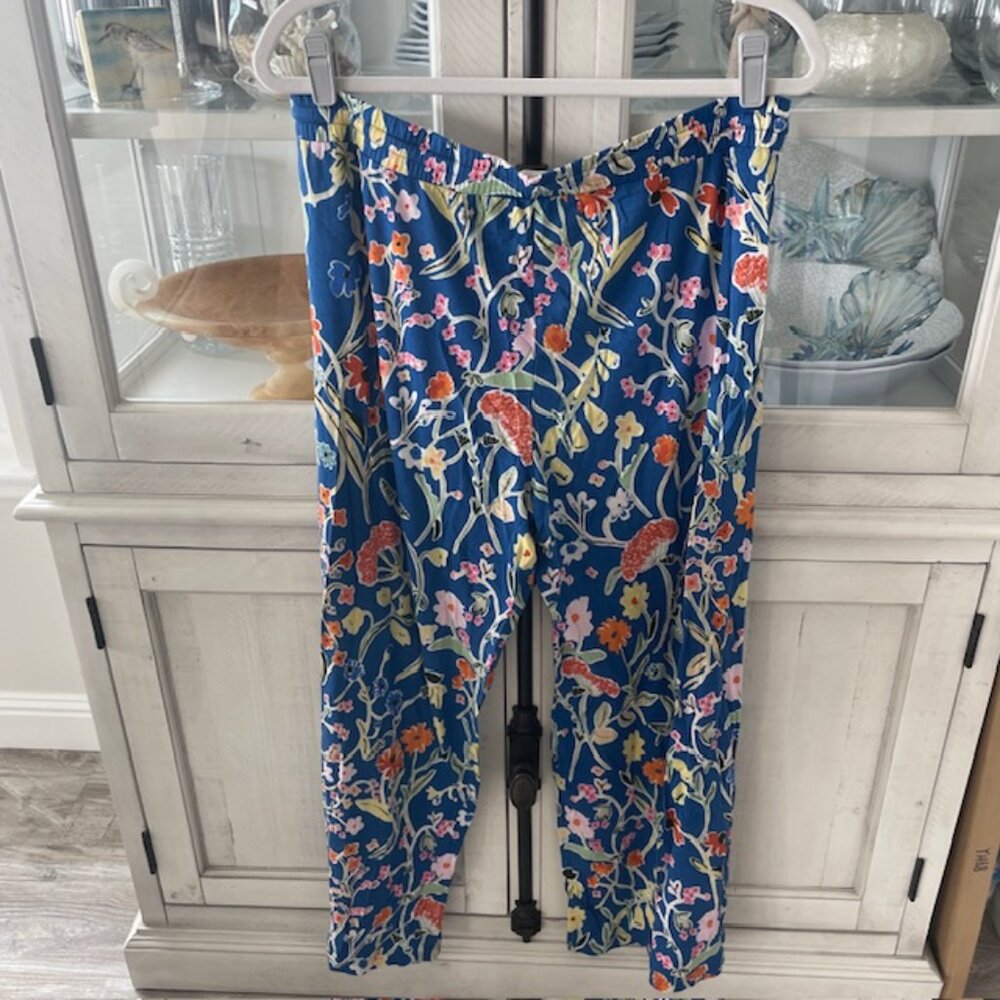 FLOREAT LOVED BY ANTHROPOLOGIE BLUE BOTANICAL PAJAMA PANTS SIZE SMALL NWT - Picture 2 of 10